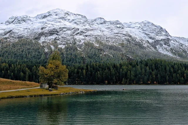 Composition graphique d’un paysage de lac et de Vikings